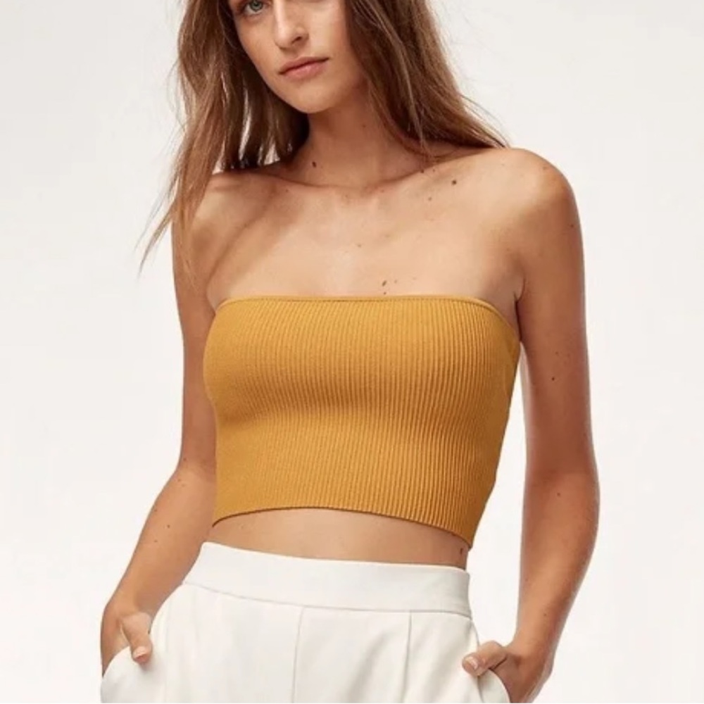 Aritzia Babaton Essamba Tube Top Sculpt Knit Rib in Cairo Gold STRIPE XS